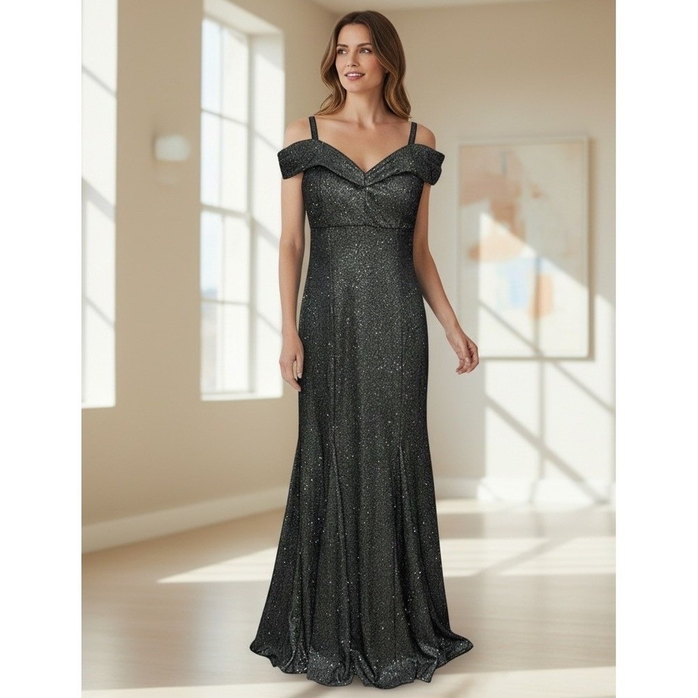 R&M Richards Womens Dress 8‎ Black Metallic Sparkle Babydoll New Years Party Y2K